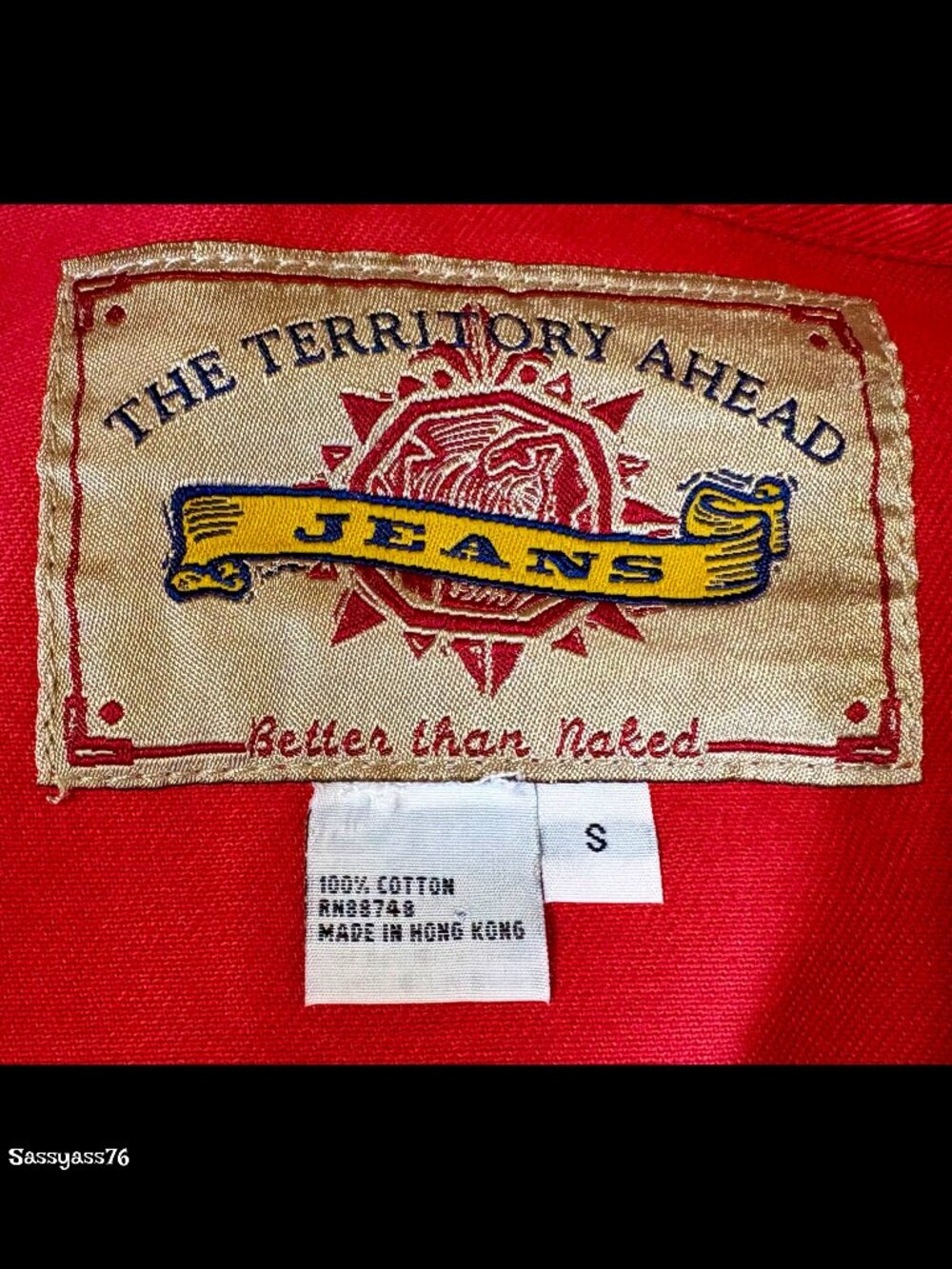 🆕THE TERRITORY AHEAD▪️Red 100% Cotton Seamed Fitted Jean Jacket - Picture 6 of 7